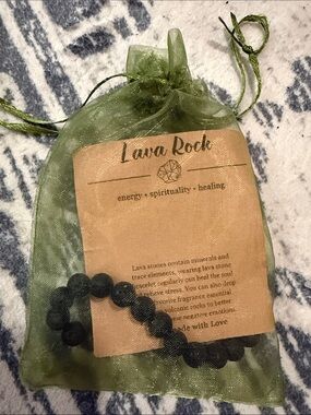 Lava Rock Beaded Stretch Bracelet - Matte Black NWOT